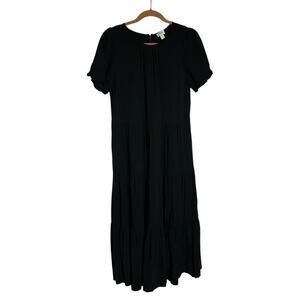 J.Crew Factory Black 100% Lenzing Ecovero Viscose Tiered Crewneck Midi Dress S